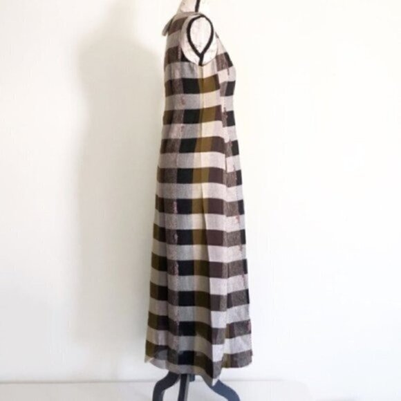 Lord & Taylor SVILU Swann Dress 2 Plaid Midi Sleeveless Brown Woven Checked - Picture 6 of 11